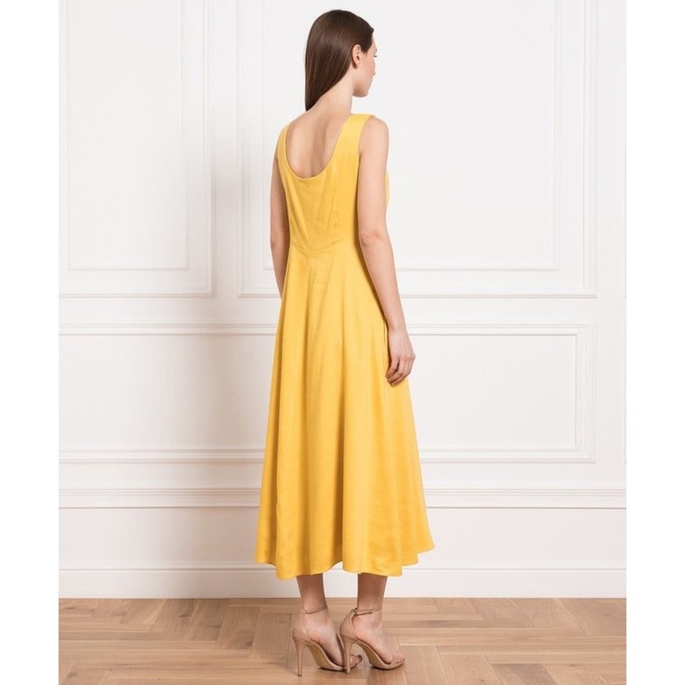 Weekend Max Mara Yellow Linen Blend Midi Dress Sleeveless Pocket A-Line Sz 10 pp